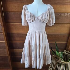 NWT Aiyana Womens Puff Sleeve Tiered Mini Dress 10 Sweetheart Neck Boho Cottage